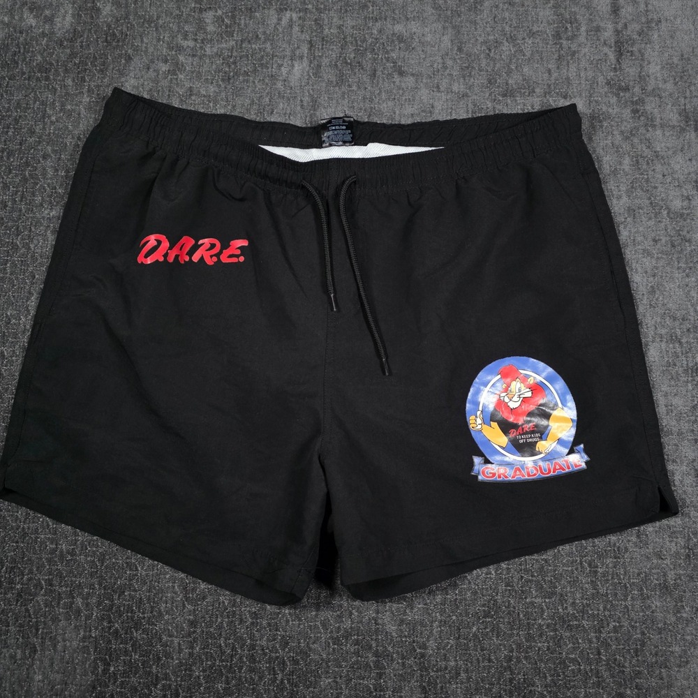 DARE Graduate Swim Trunks Mens XL Black Daren the Lion Keeping Kids Off Drugs